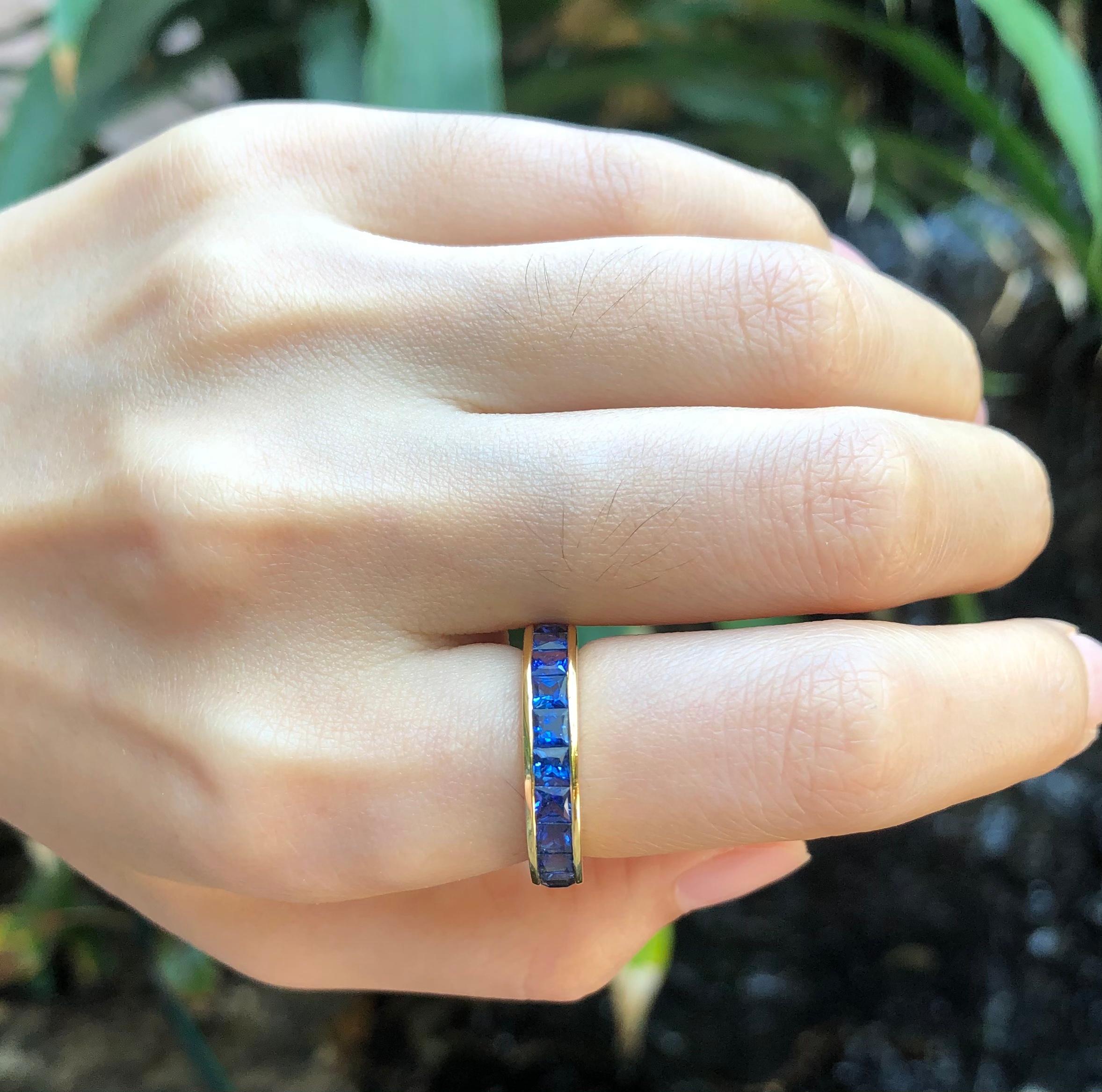 Blue Sapphire 4.28 carats Eternity Ring set in 18 Karat Gold Settings

Diameter:  1.5 cm 
Length: 0.4 cm
Ring Size: 51
Total Weight: 4.85 grams

