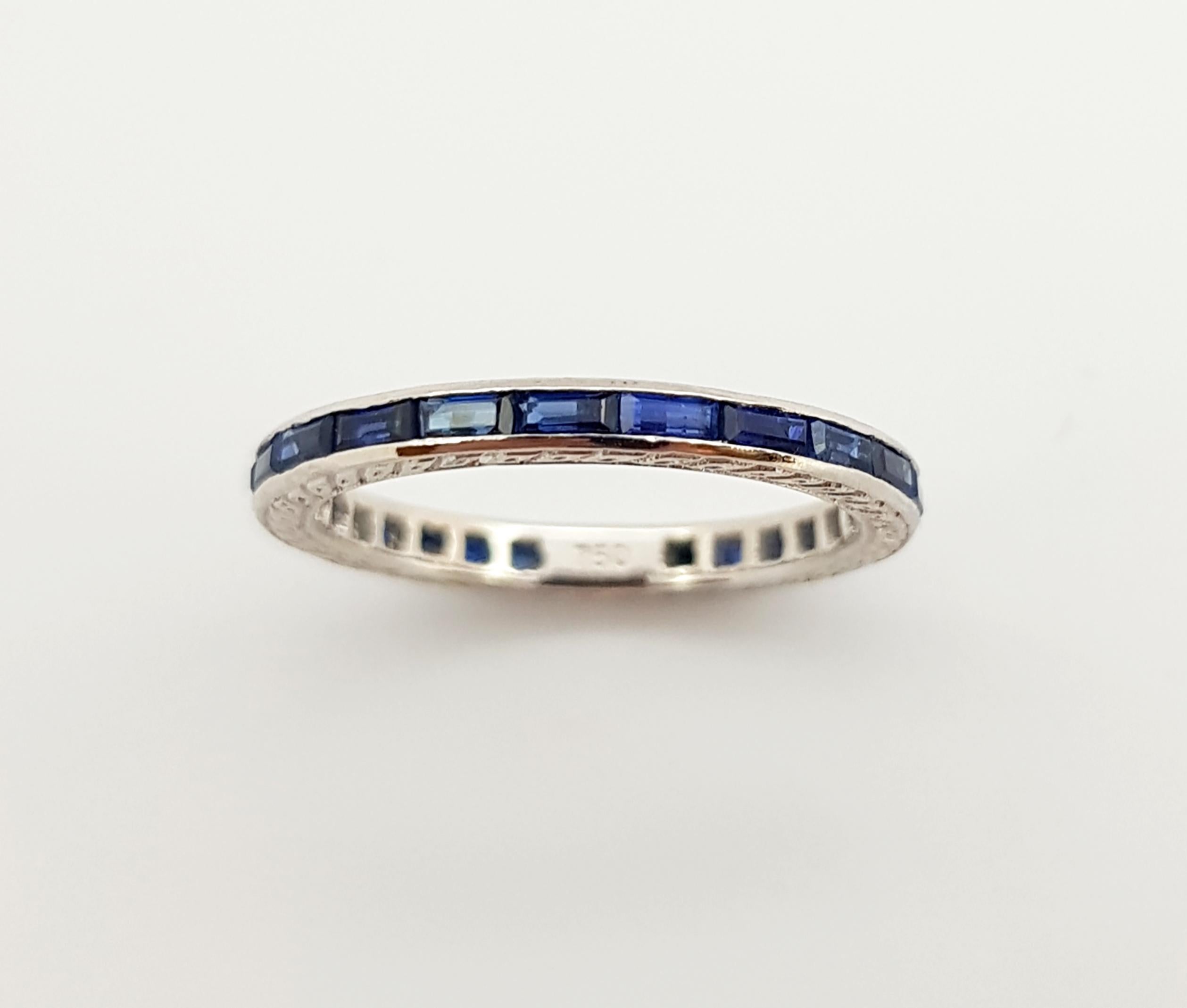 Women's or Men's Blue Sapphire Eternity Ring Set in 18 Karat White Gold Settings For Sale