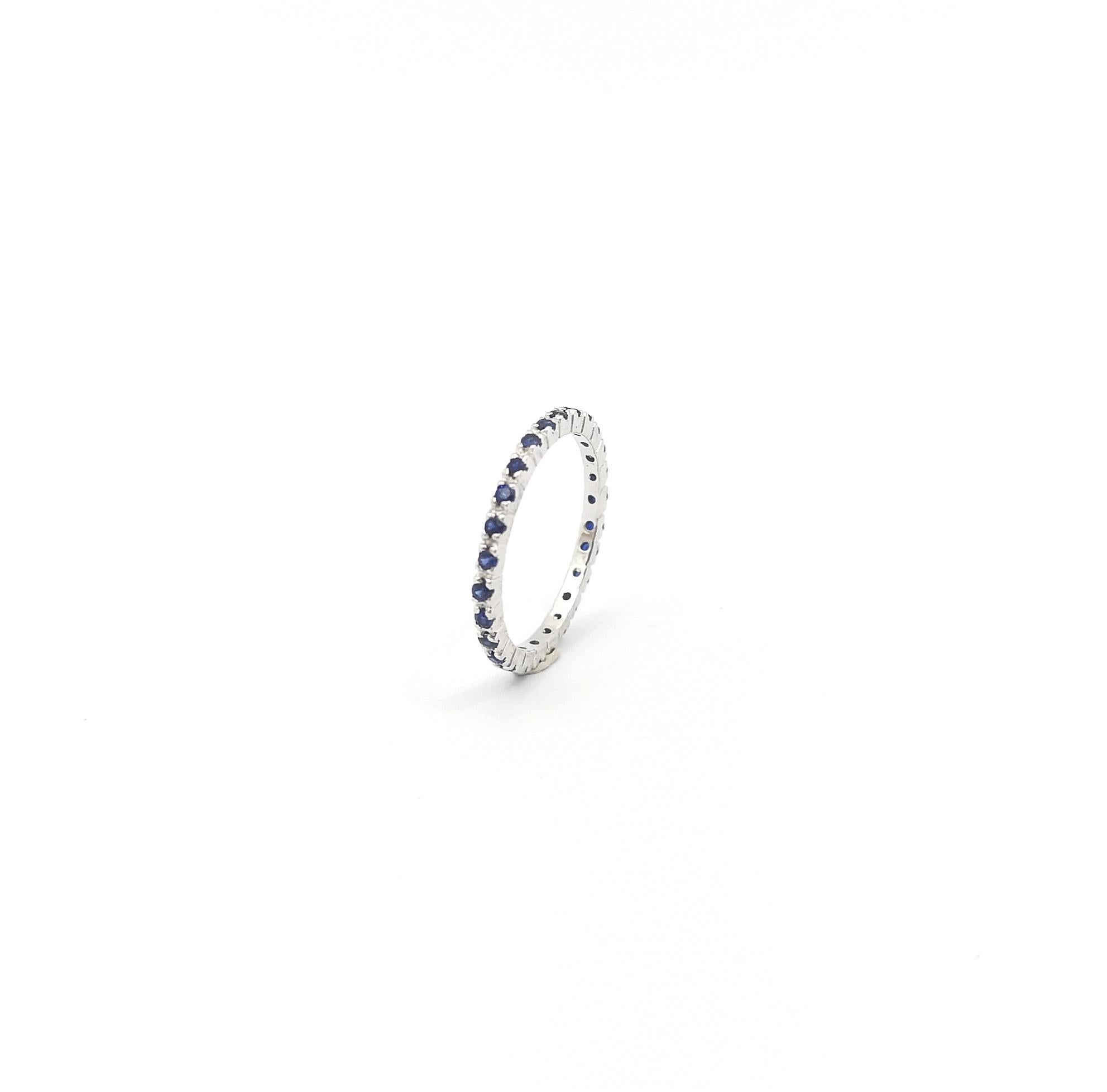 Blue Sapphire Eternity Ring set in 18K White Gold Settings For Sale 6
