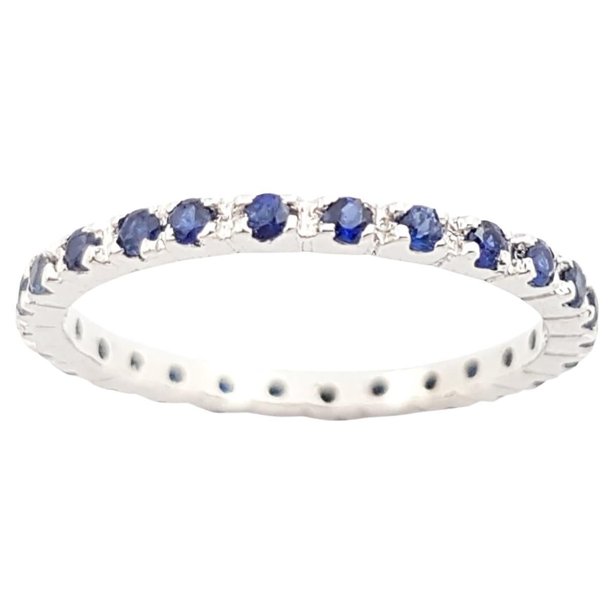 Blue Sapphire Eternity Ring set in 18K White Gold Settings For Sale