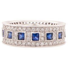 Eternity-Ring mit blauem Saphir, gefasst mit Diamanten 2,2 Karat insgesamt 14K Gold