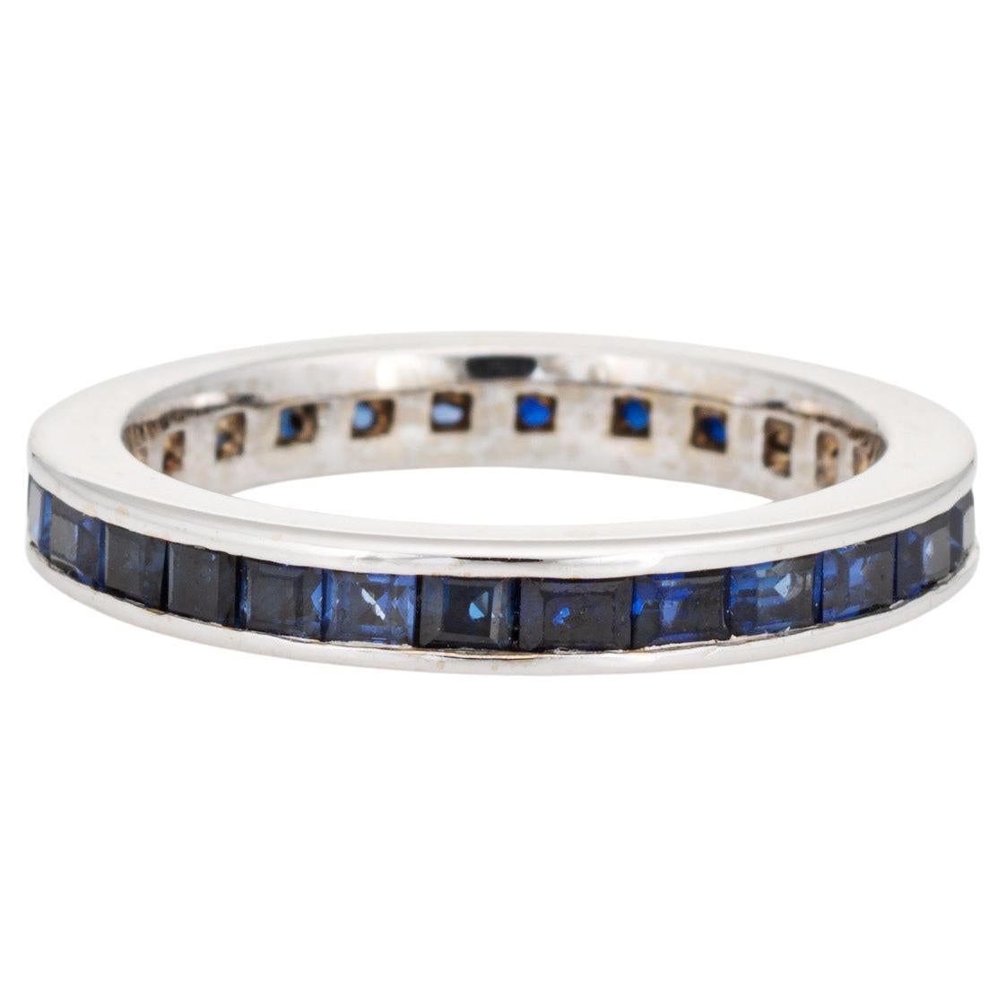Blue Sapphire Eternity Ring Sz 6.5 Band Estate 14k White Gold Fine Jewelry