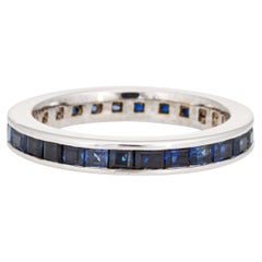 Vintage Blue Sapphire Eternity Ring Sz 6.5 Band Estate 14k White Gold Fine Jewelry