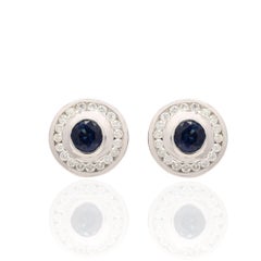 Blue Sapphire Everyday Stud Earrings Mounted in 14k White Gold with Diamonds