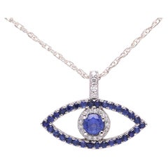 Blue Sapphire Evil Eye 14 Karat White Gold Evil Eye Pendant