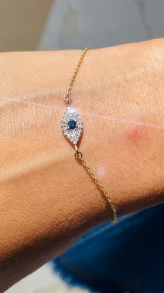 Pulsera de Zafiro Azul Mal de Ojo y Cadena de Diamantes en Oro Amarillo de 14k