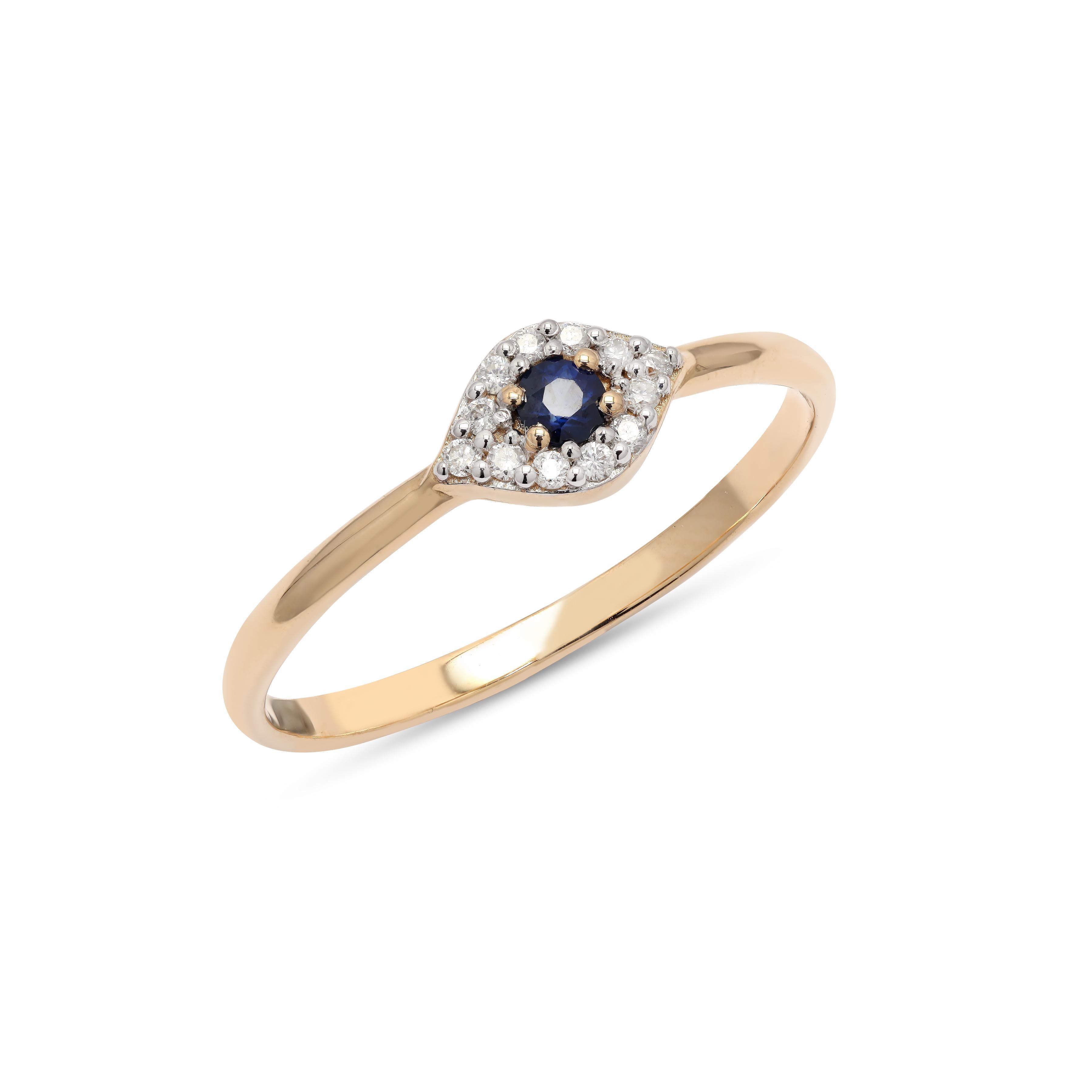 For Sale:  Blue Sapphire Evil Eye Diamond Ring in 14K Yellow Gold 5