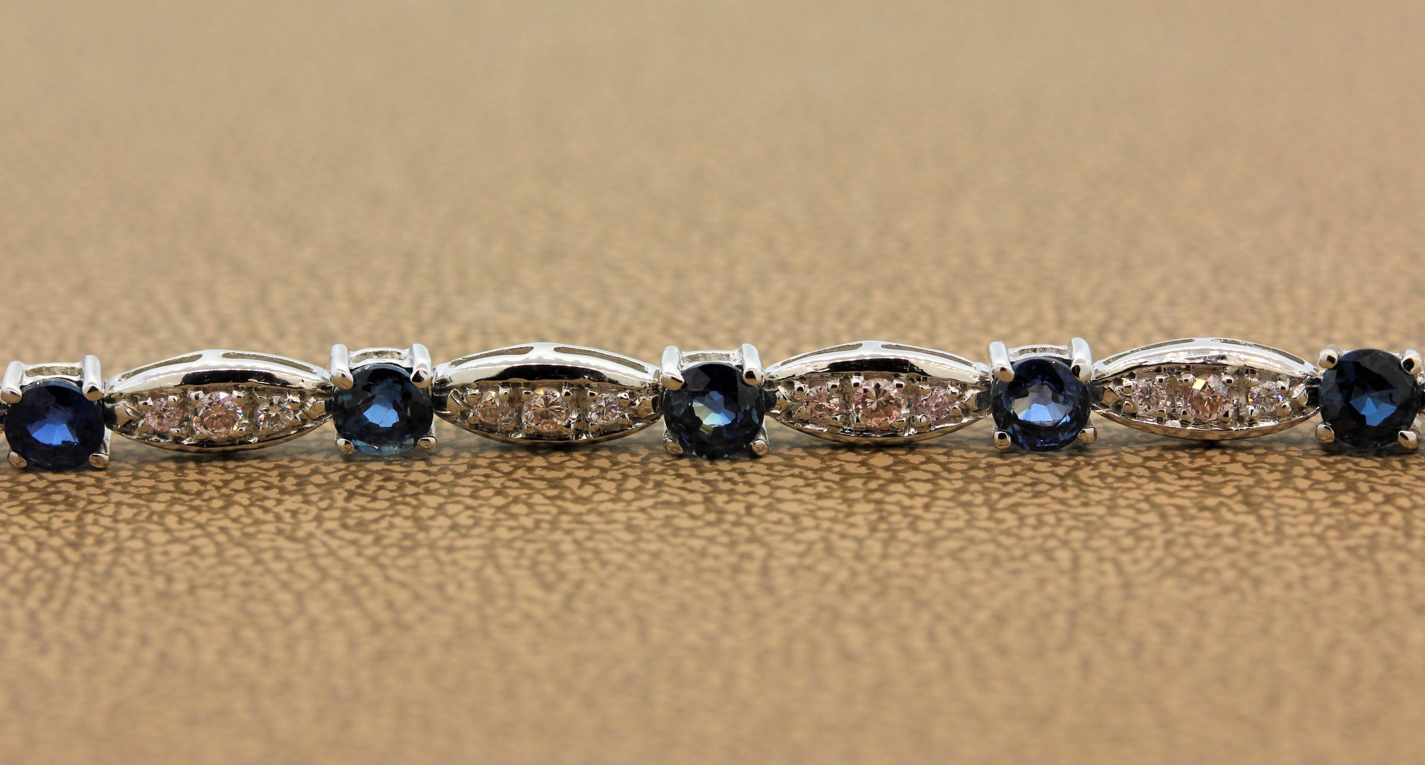 Blue Sapphire Fancy Pink Diamond Gold Bracelet In New Condition In Beverly Hills, CA