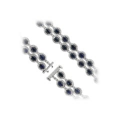 Zafiro azul Joyería fina Diamante blanco Pulsera de oro blanco