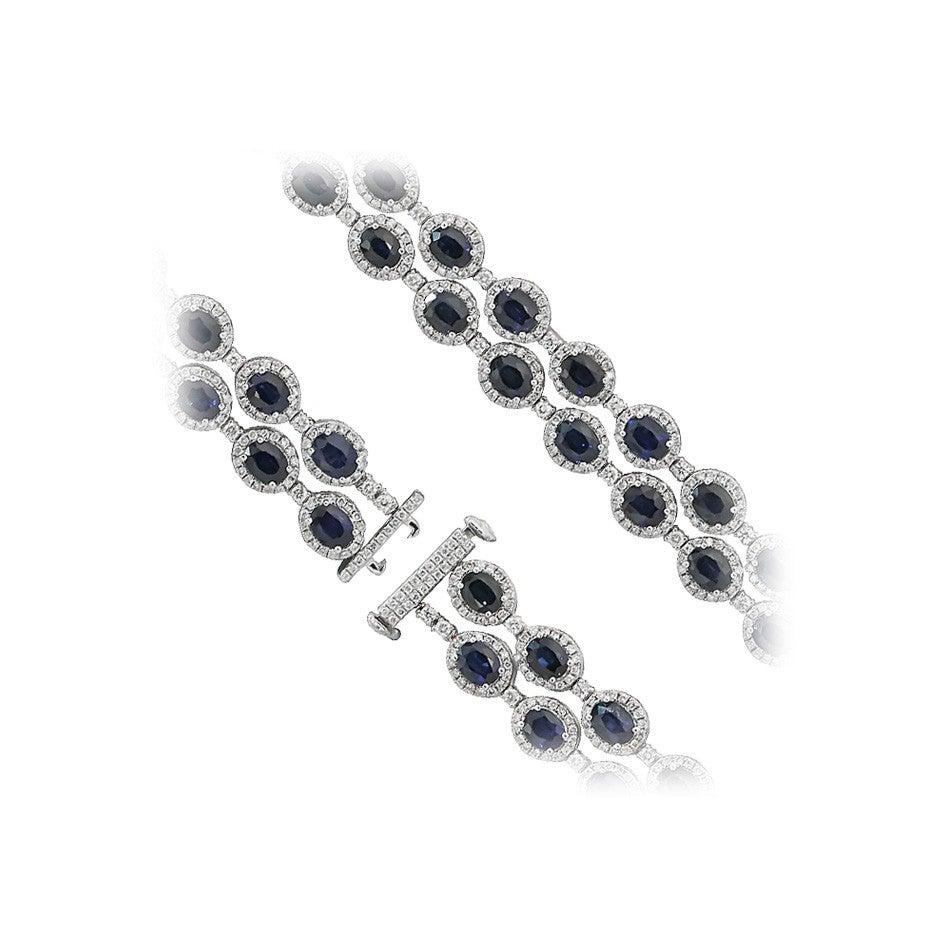 Blue Sapphire Fine Jewelry White Diamond White Gold Bracelet In New Condition For Sale In Montreux, CH