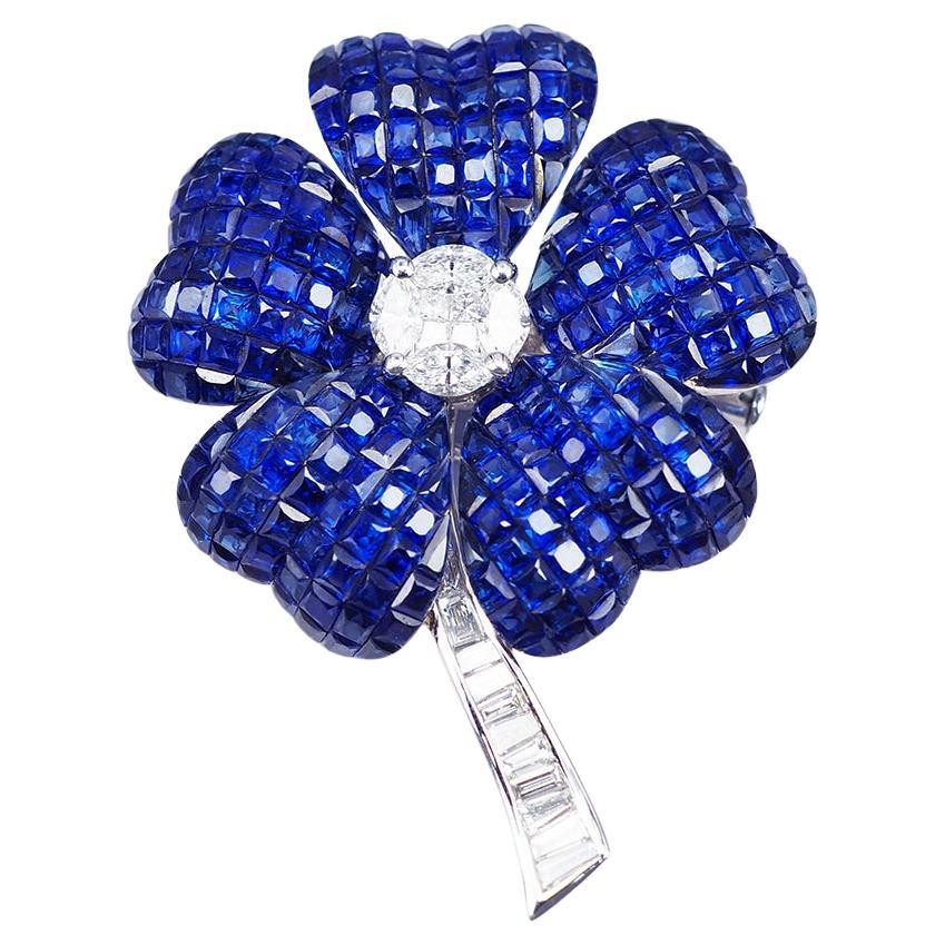 Blue Sapphire Flower Brooch For Sale