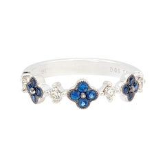 Blue Sapphire Flower Diamond Gold Ring