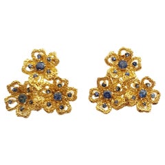 Blaue Saphir-Blumen-Ohrringe in 14 Karat Gold gefasst
