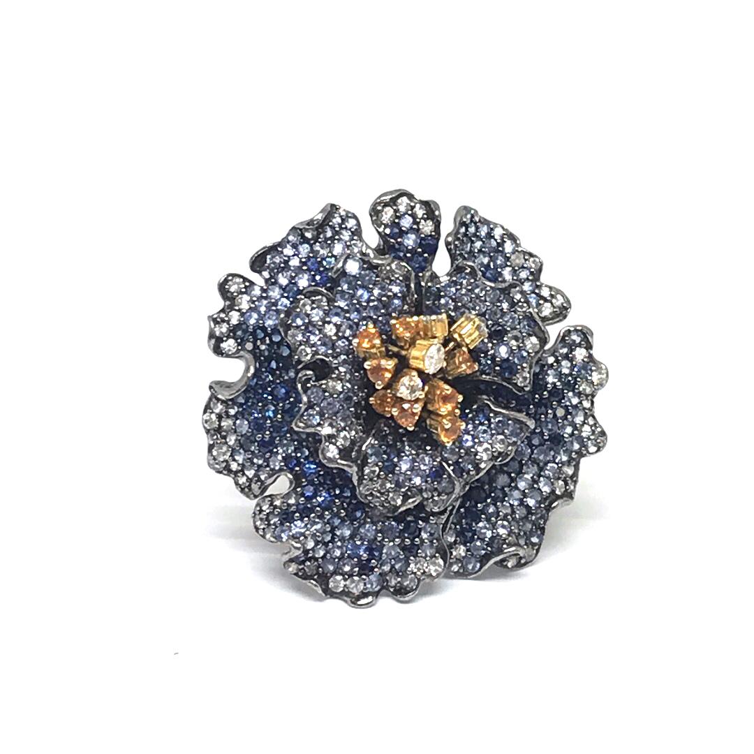Blue Sapphire Flower Ring Diamond Andreoli 5