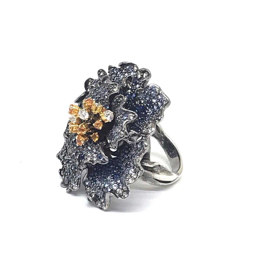 Round Cut Blue Sapphire Flower Ring Diamond Andreoli
