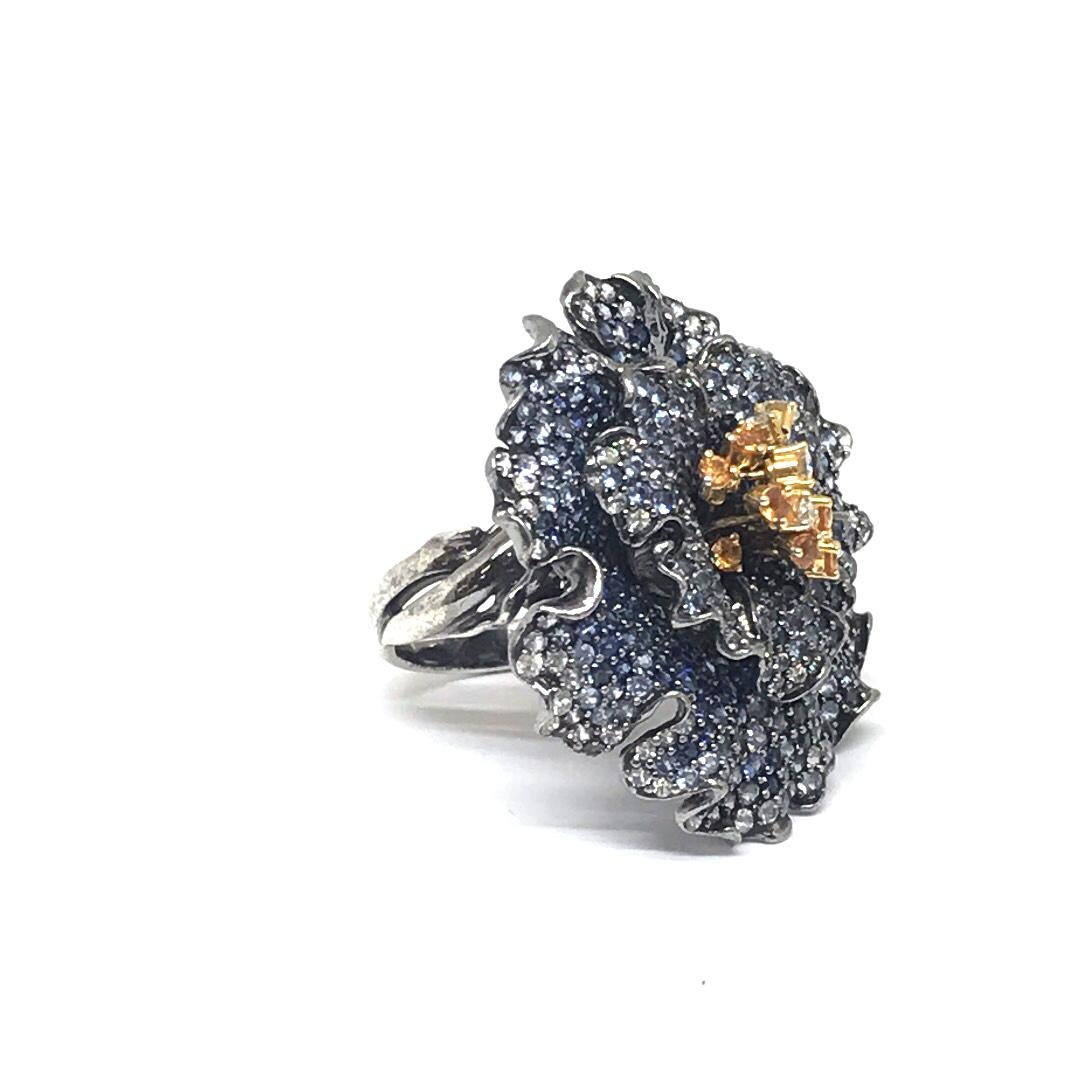 Blue Sapphire Flower Ring Diamond Andreoli 2