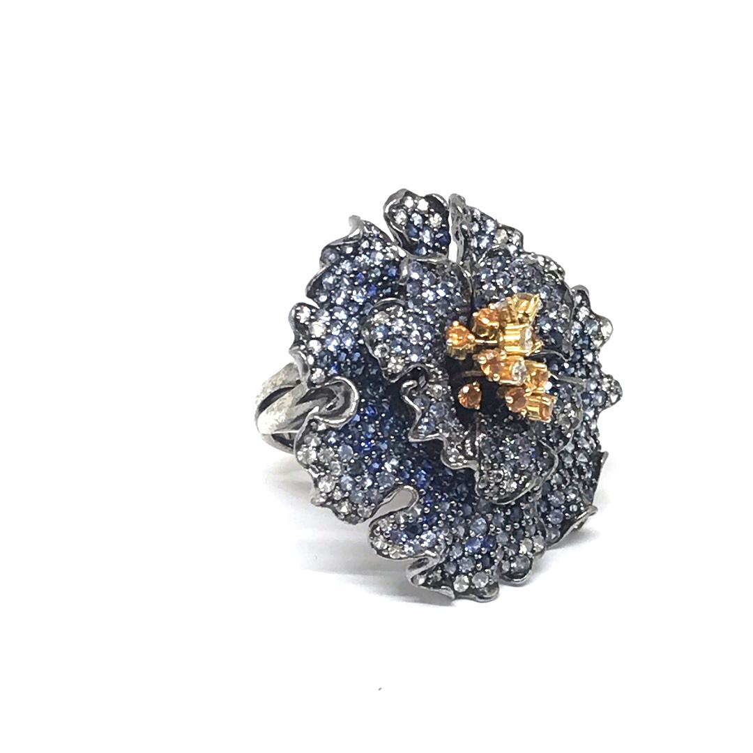 Blue Sapphire Flower Ring Diamond Andreoli 3