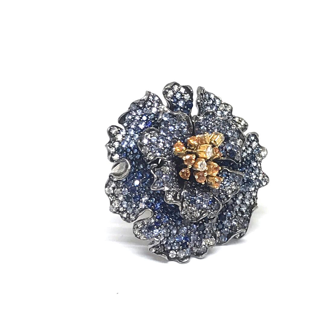 Blue Sapphire Flower Ring Diamond Andreoli 4
