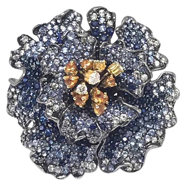 Blue Sapphire Flower Ring Diamond Andreoli