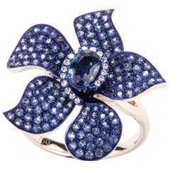 Blue Sapphire Flower Ring