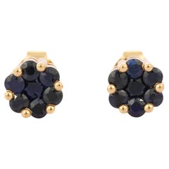 Blue Sapphire Flower Stud Earrings in 18K Yellow Gold