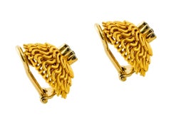 Pendientes Retrò Vintage Flores Zafiro Azul, Oro Amarillo 18 Kilates con Clip