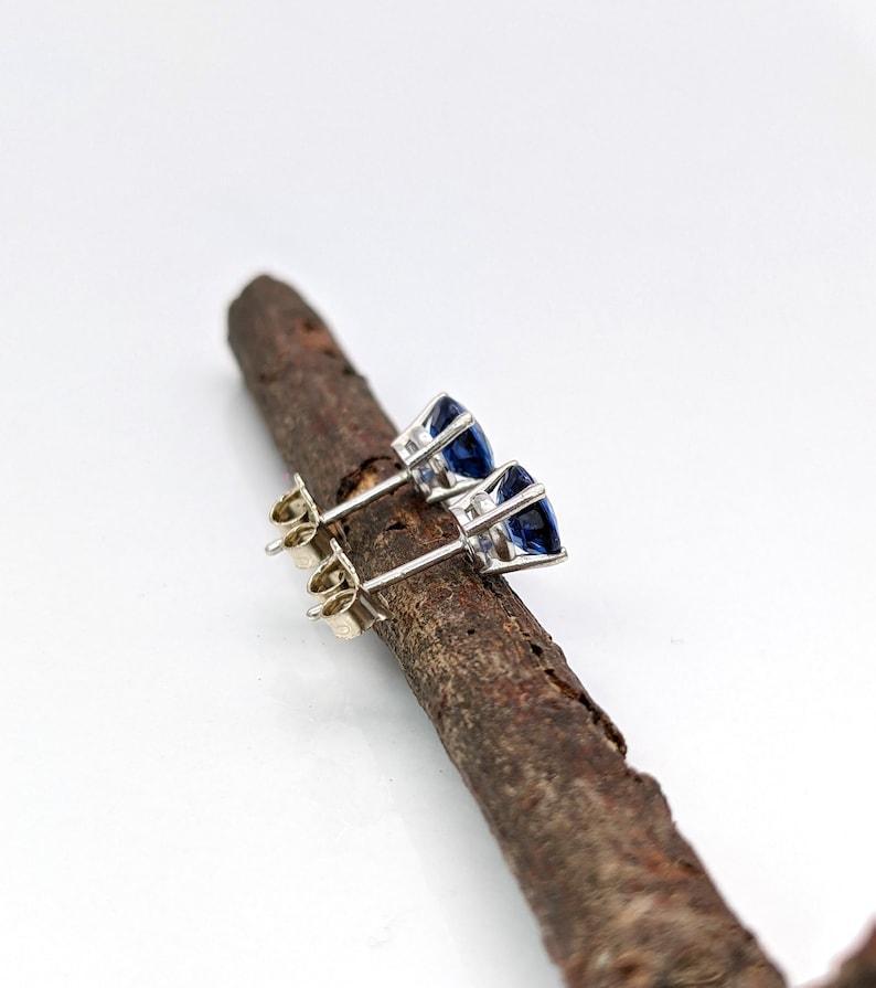 Round Cut Blue Sapphire Four Prong Solitaire Stud Earrings in Solid 14K Gold Round 5mm For Sale