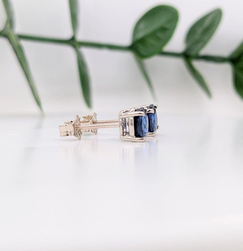 Blue Sapphire Four Prong Solitaire Stud Earrings in Solid 14K Gold Round 5mm In New Condition For Sale In Columbus, OH