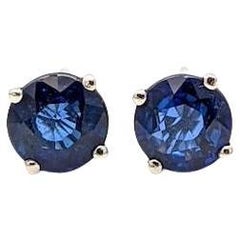 Blue Sapphire Four Prong Solitaire Stud Earrings in Solid 14K Gold Round 5mm