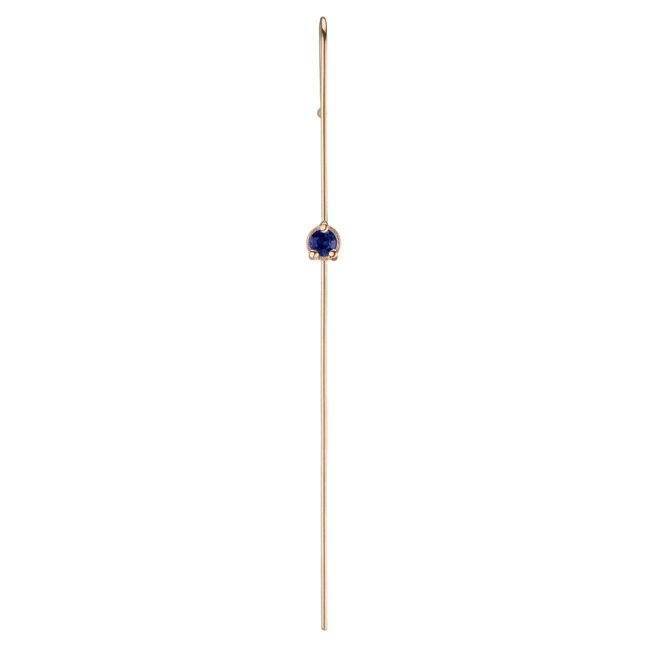 Blue Sapphire Gem Needle Pin Earring For Sale