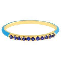 Blue Sapphire Gemstone Blue Enamel Half Eternity Band Ring 14 Karat Yellow Gold