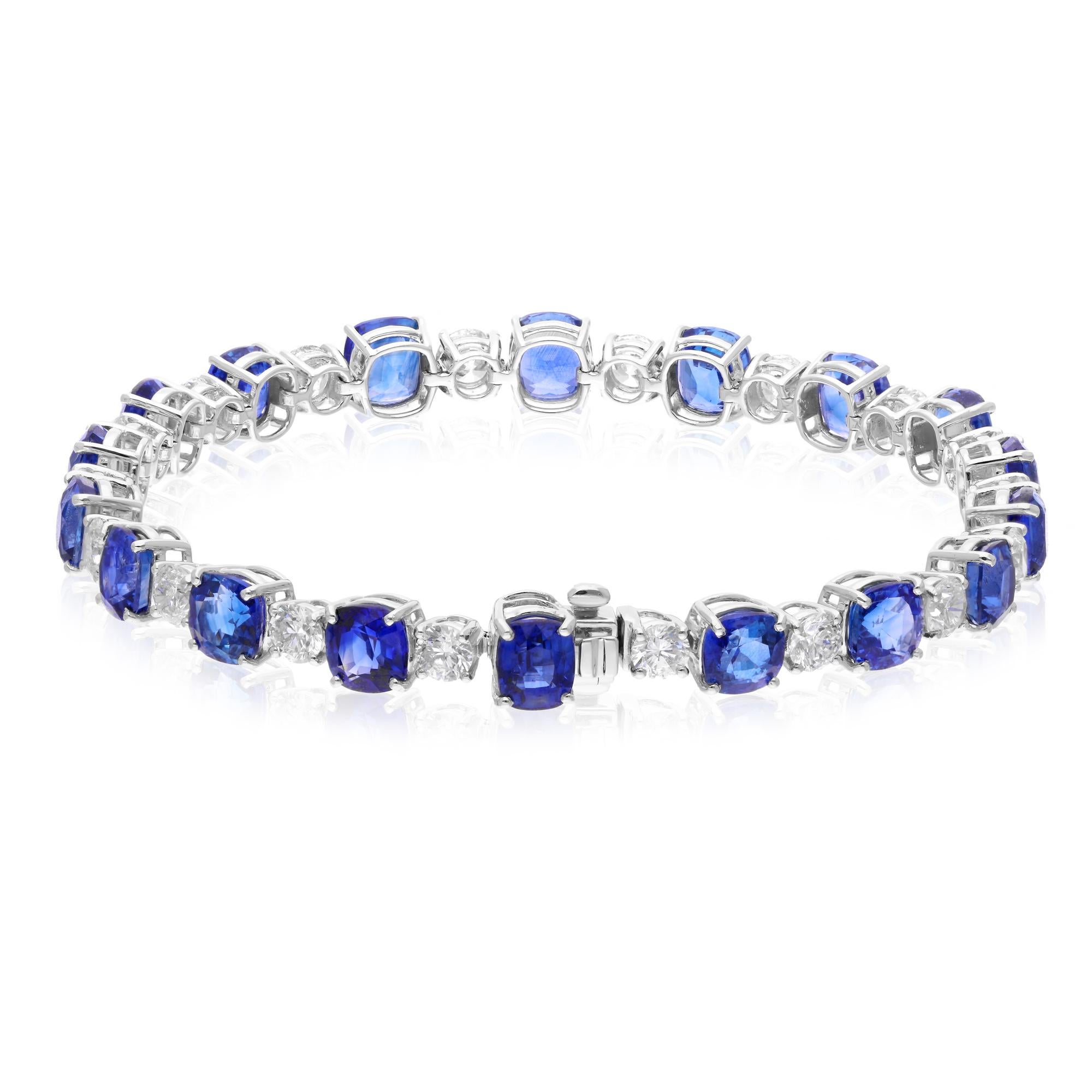 Women's 19.58 Carat Blue Sapphire Bracelet 4.71 Carat SI/H Diamond 18 Karat White Gold For Sale