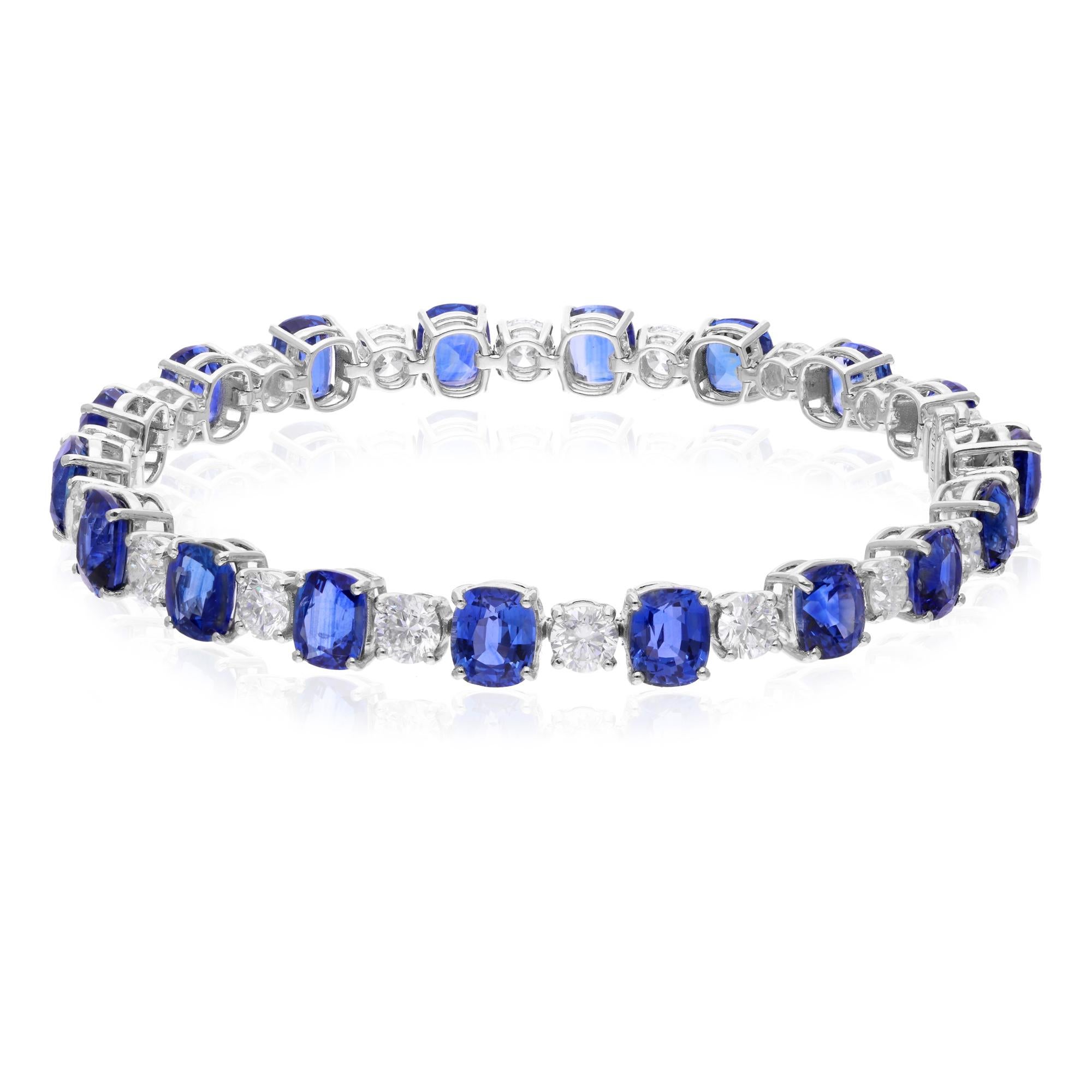 19.58 Carat Blue Sapphire Bracelet 4.71 Carat SI/H Diamond 18 Karat White Gold For Sale 1