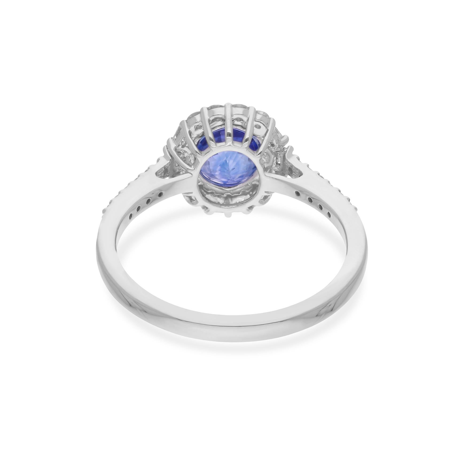 Modern Blue Sapphire Gemstone Cocktail Ring Baguette Diamond 10 Kt White Gold Jewelry For Sale
