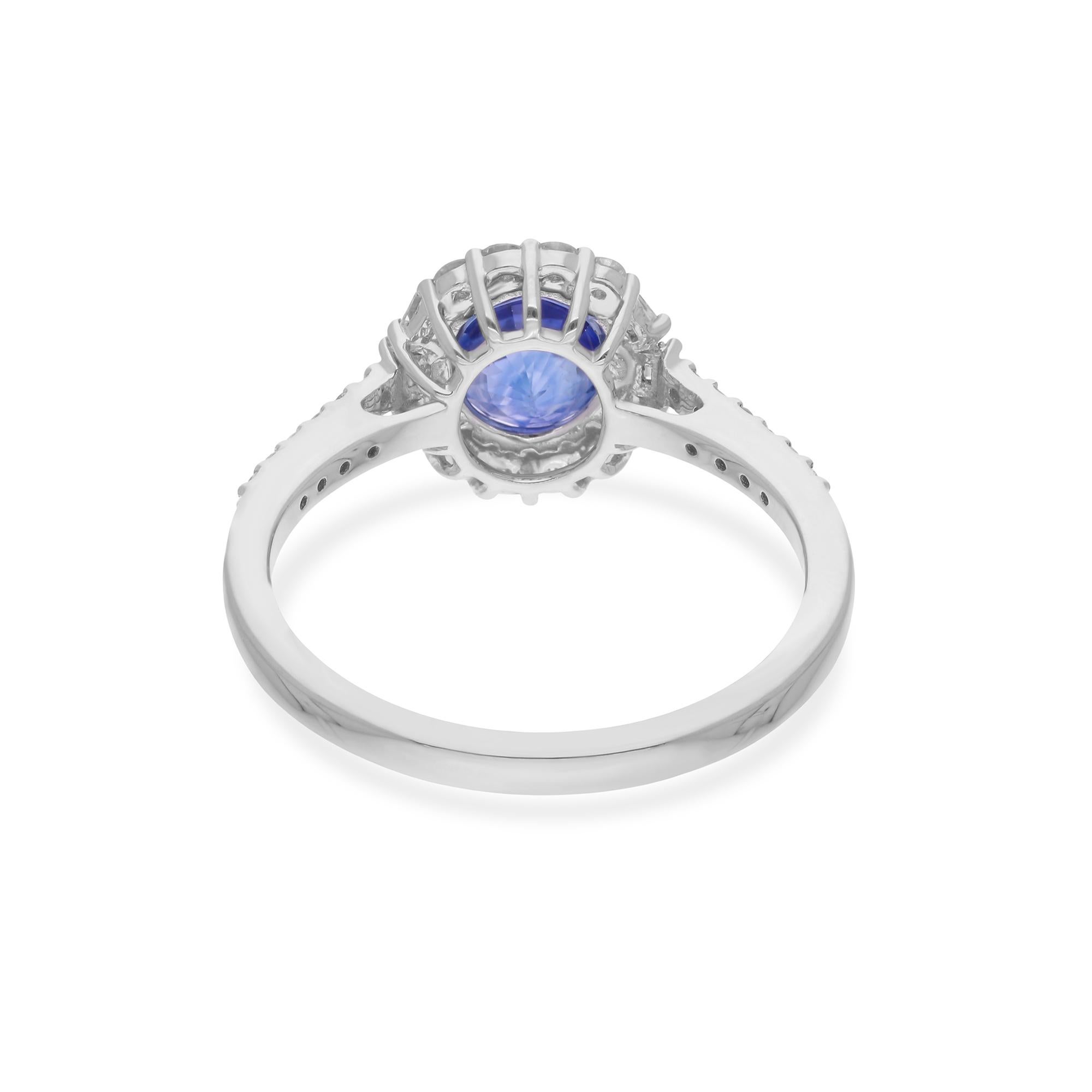 Modern Blue Sapphire Gemstone Cocktail Ring Baguette Diamond 14 Kt White Gold Jewelry For Sale