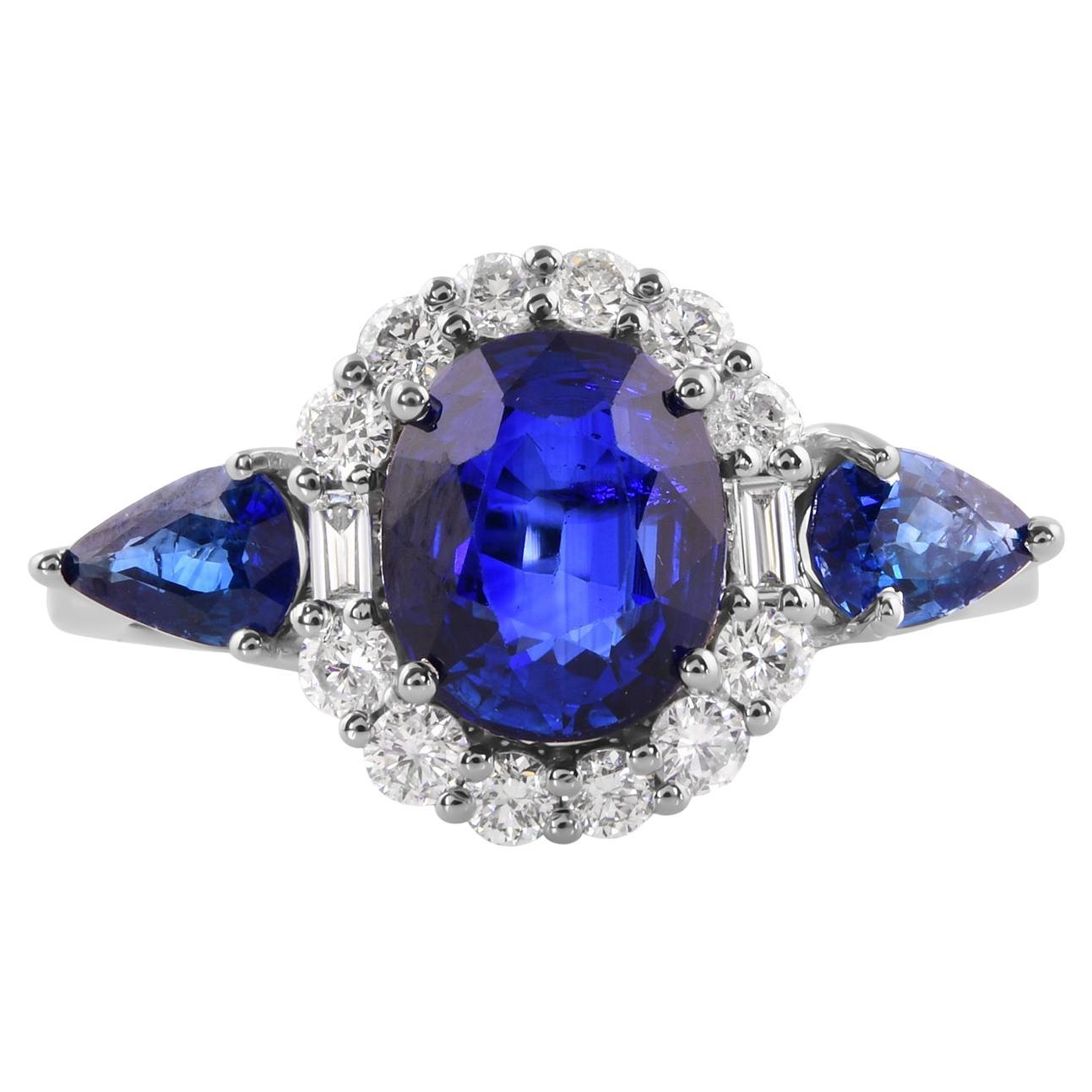 For Sale:  Blue Sapphire Gemstone Cocktail Ring Diamond 14 Karat White Gold Fine Jewelry