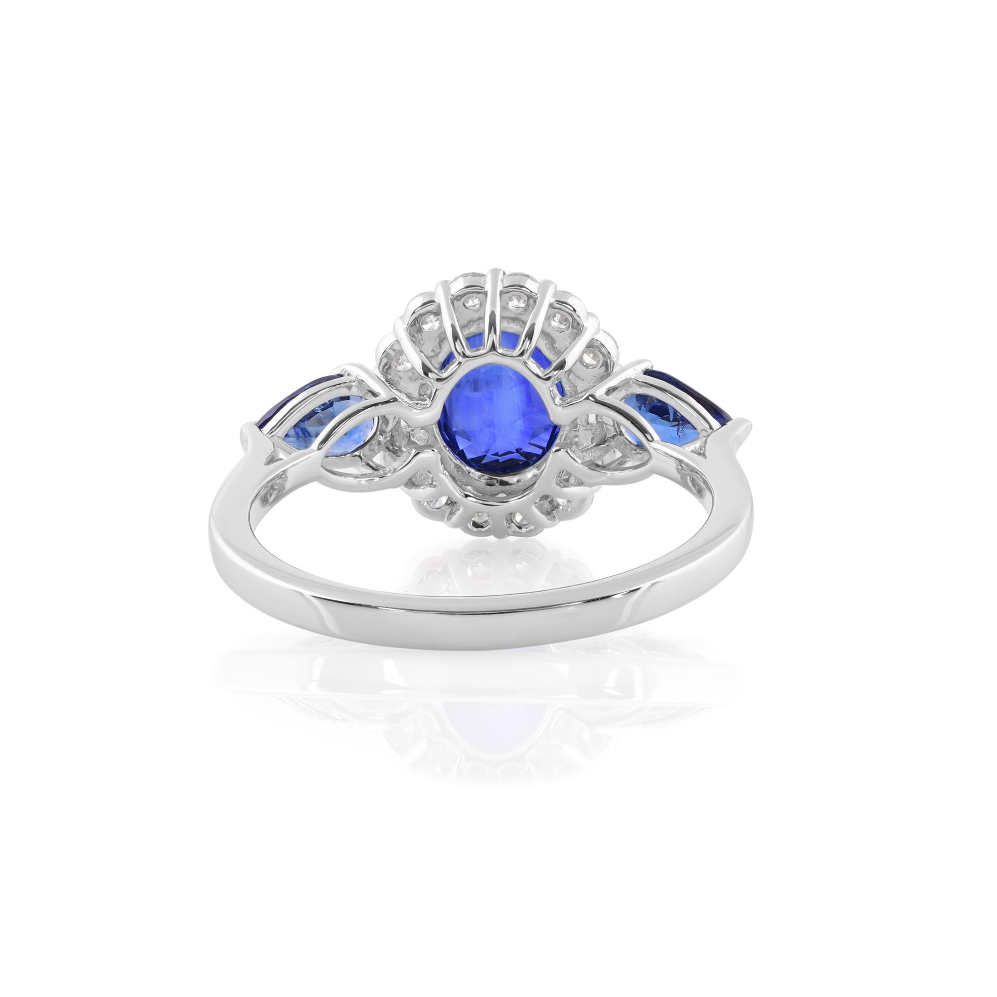 Blauer Saphir Edelstein Cocktail Ring Diamant 18 Karat Weißgold Feine Juwelen (Moderne) im Angebot