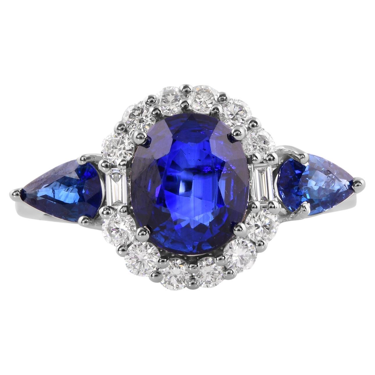 Blauer Saphir Edelstein Cocktail Ring Diamant 18 Karat Weißgold Feine Juwelen im Angebot