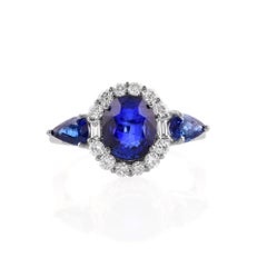Blauer Saphir Edelstein Cocktail Ring Diamant 18 Karat Weißgold Feine Juwelen