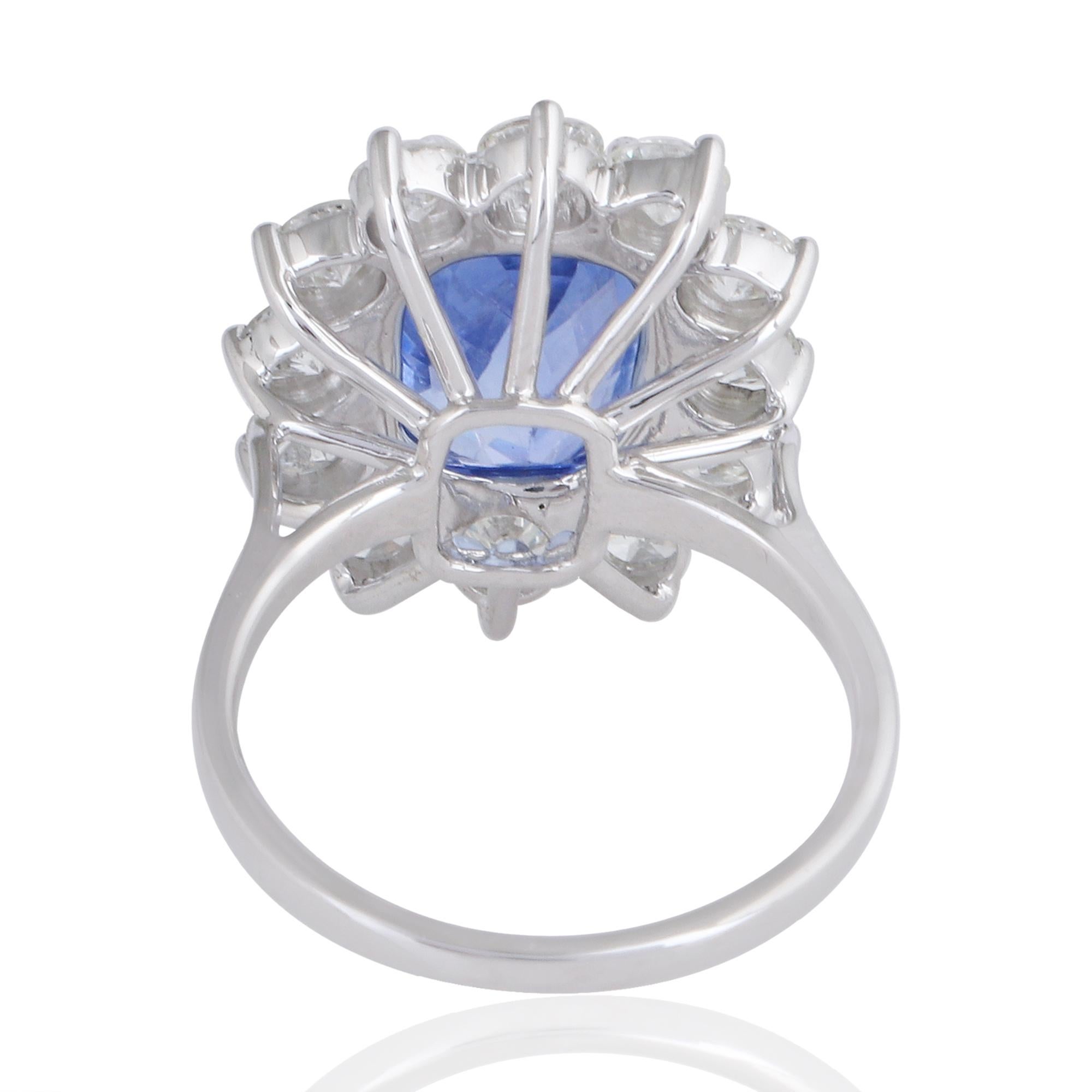 For Sale:  Blue Sapphire Gemstone Cocktail Ring Diamond 18 Kt White Gold Handmade Jewelry 2