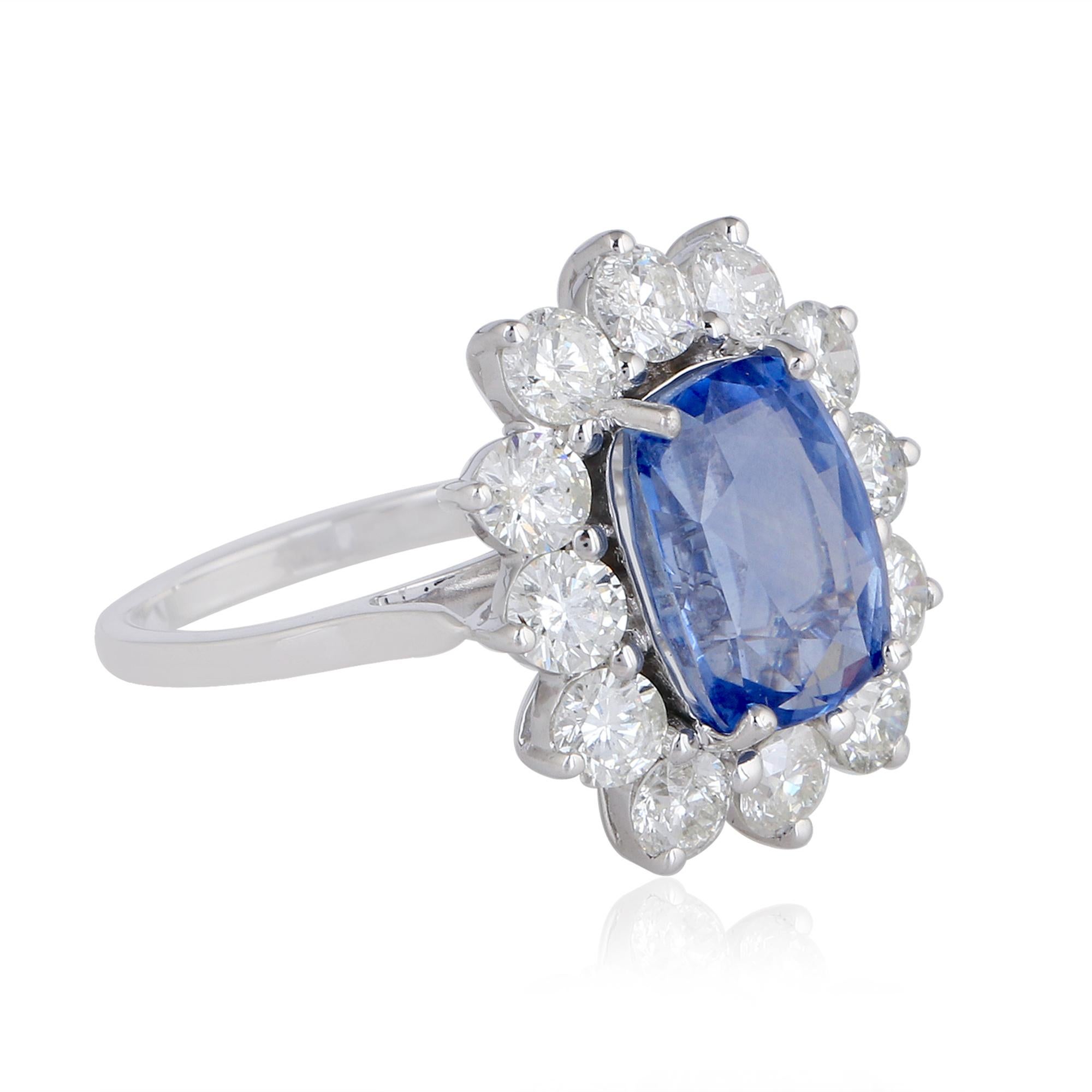 For Sale:  Blue Sapphire Gemstone Cocktail Ring Diamond 18 Kt White Gold Handmade Jewelry 3