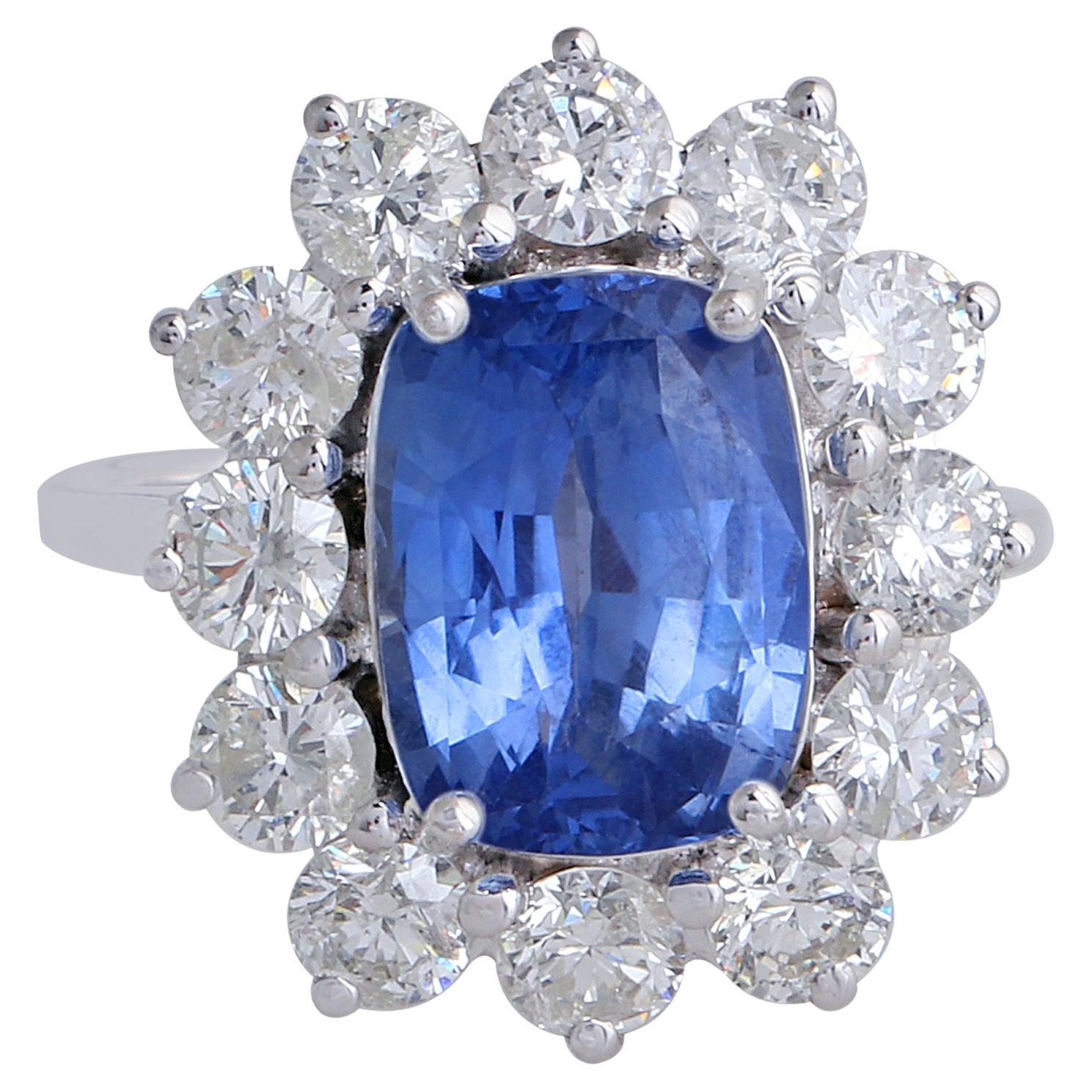 For Sale:  Blue Sapphire Gemstone Cocktail Ring Diamond 18 Kt White Gold Handmade Jewelry