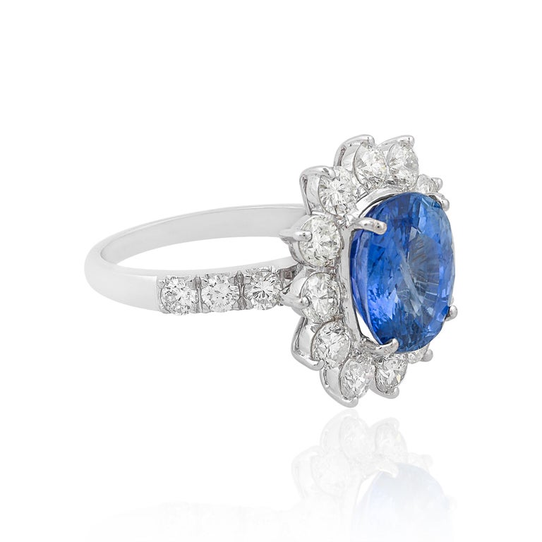 For Sale:  Blue Sapphire Gemstone Cocktail Ring Diamond Solid 18k White Gold Fine Jewelry 2