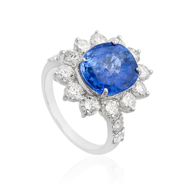 For Sale:  Blue Sapphire Gemstone Cocktail Ring Diamond Solid 18k White Gold Fine Jewelry 3