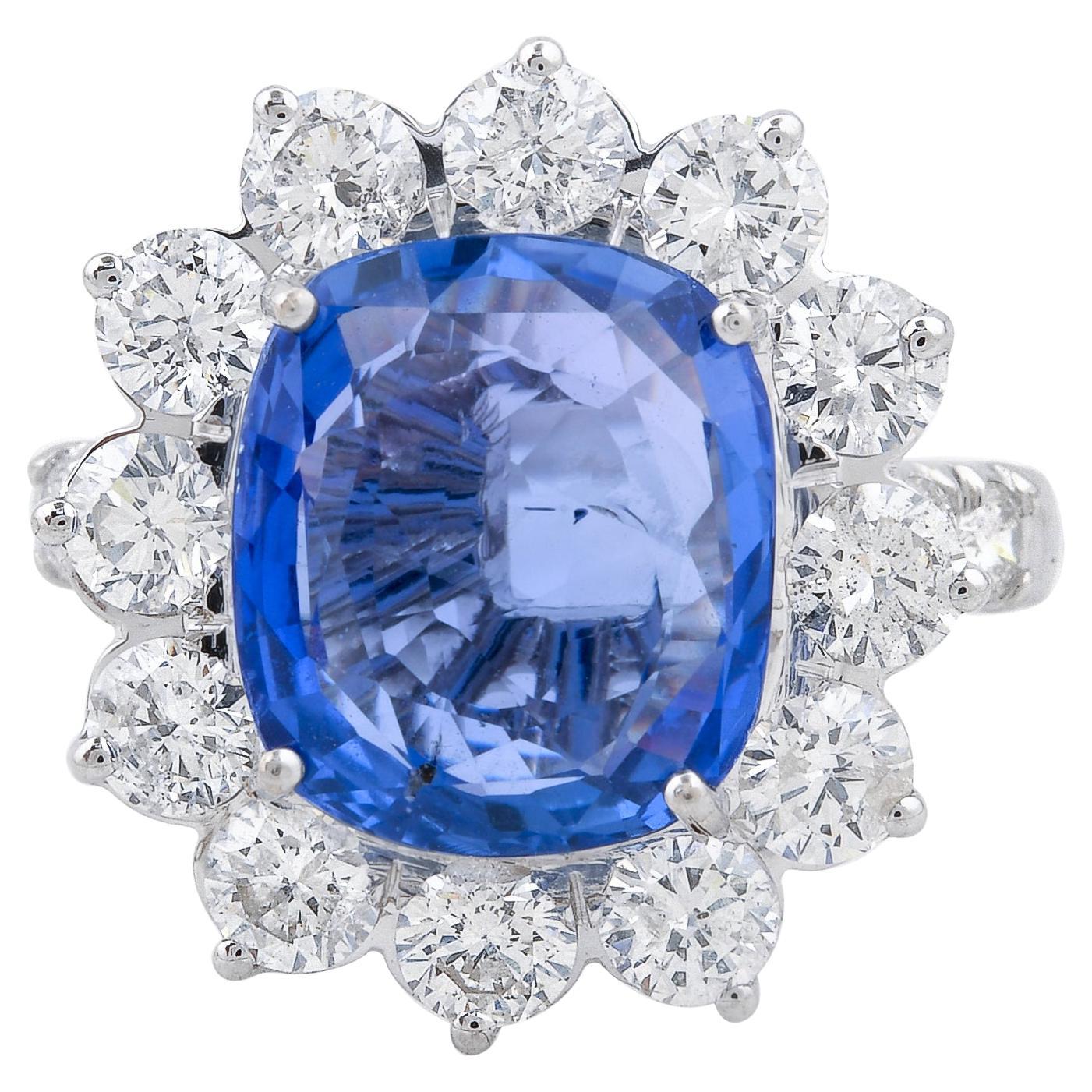 For Sale:  Blue Sapphire Gemstone Cocktail Ring Diamond Solid 18k White Gold Fine Jewelry