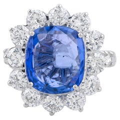 Blue Sapphire Gemstone Cocktail Ring Diamond Solid 18k White Gold Fine Jewelry