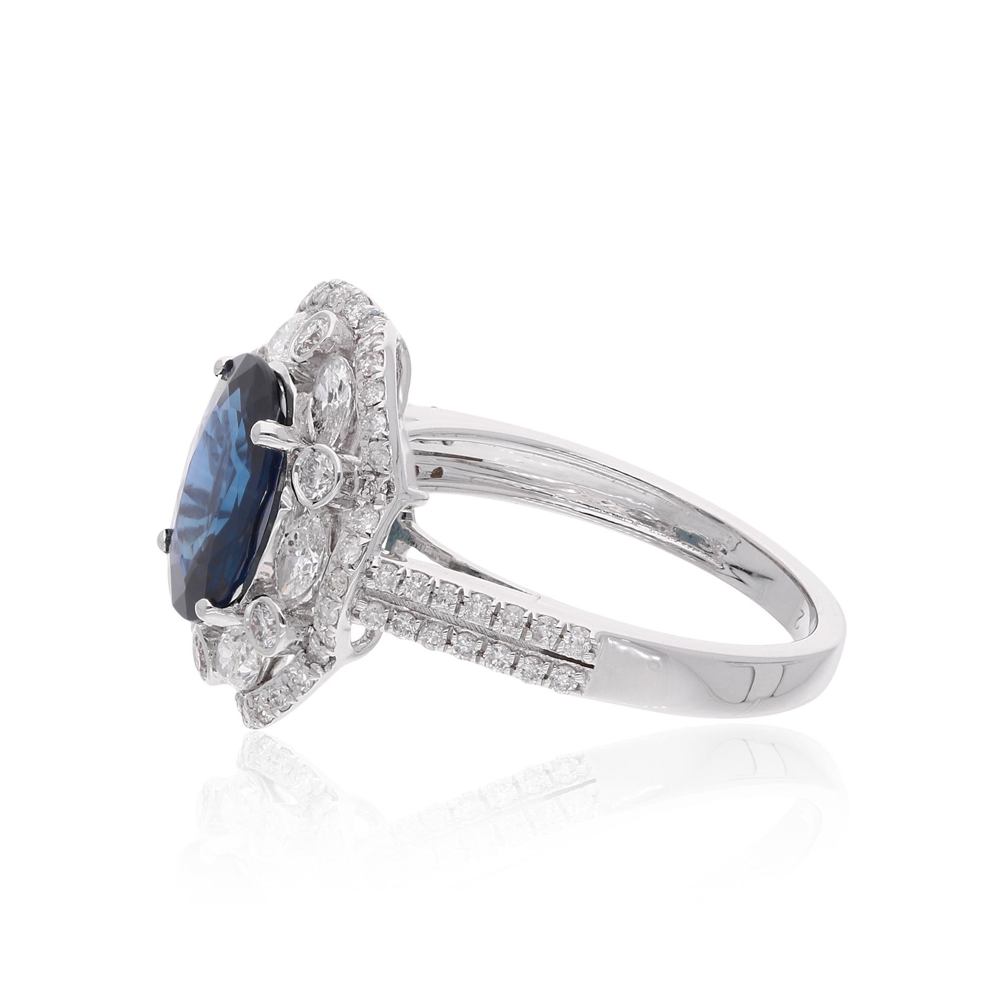 For Sale:  Blue Sapphire Gemstone Cocktail Ring Marquise Diamond 18 Kt White Gold Jewelry 2