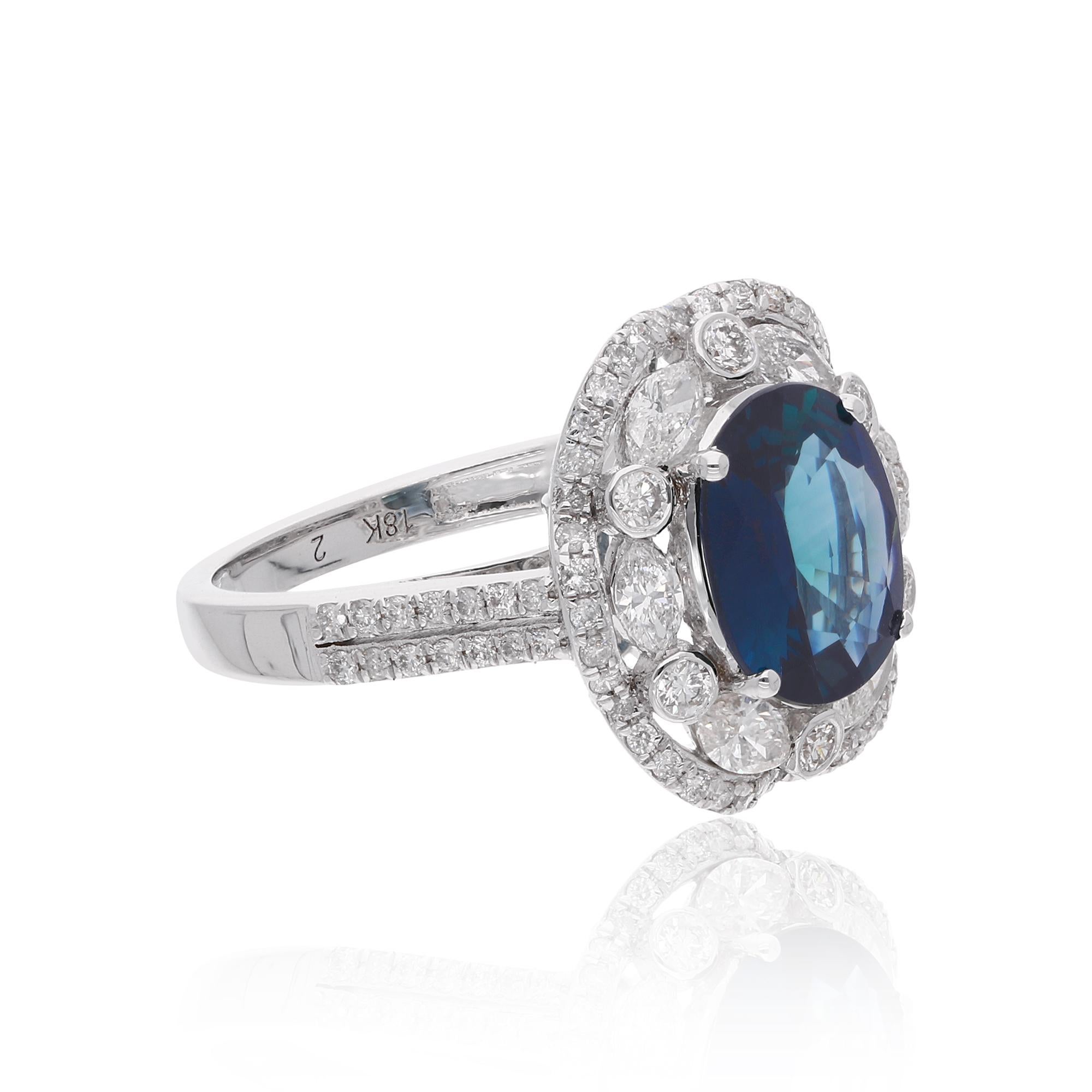 For Sale:  Blue Sapphire Gemstone Cocktail Ring Marquise Diamond 18 Kt White Gold Jewelry 5