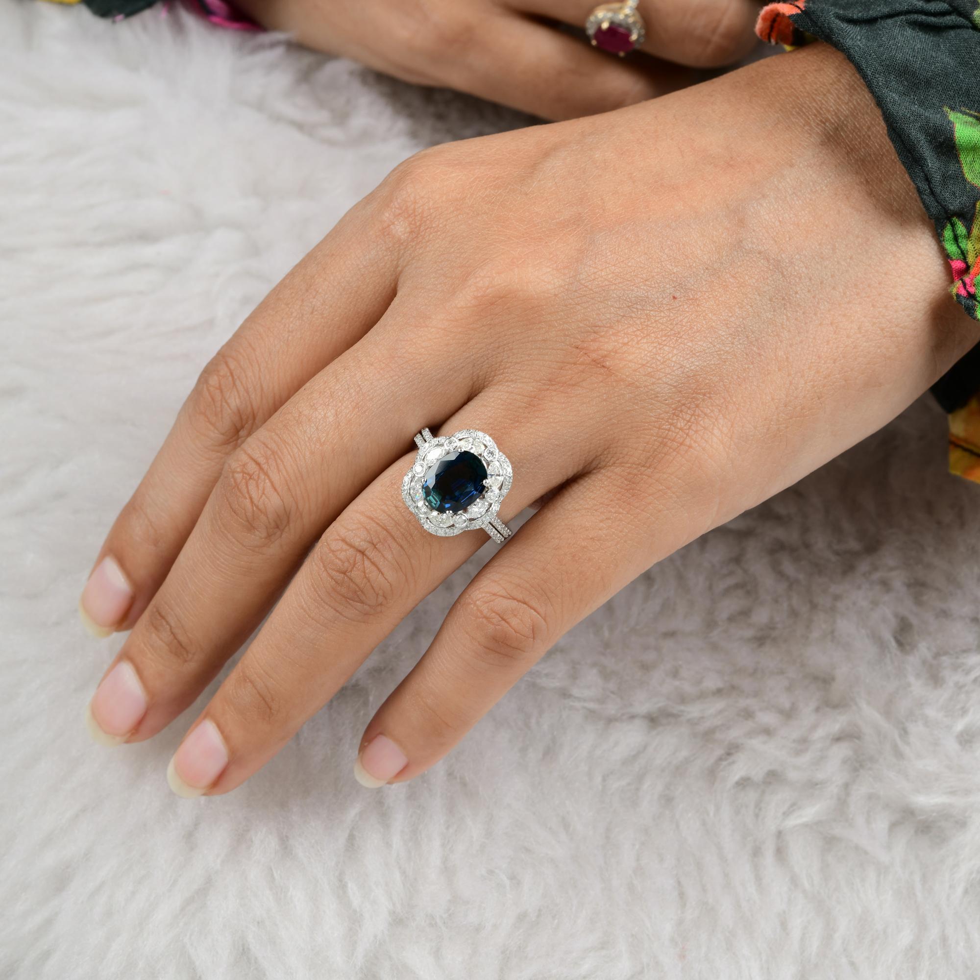 For Sale:  Blue Sapphire Gemstone Cocktail Ring Marquise Diamond 18 Kt White Gold Jewelry 8