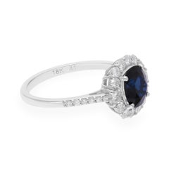 Blue Sapphire Gemstone Cocktail Ring SI/H Diamond 14 Karat White Gold Jewelry